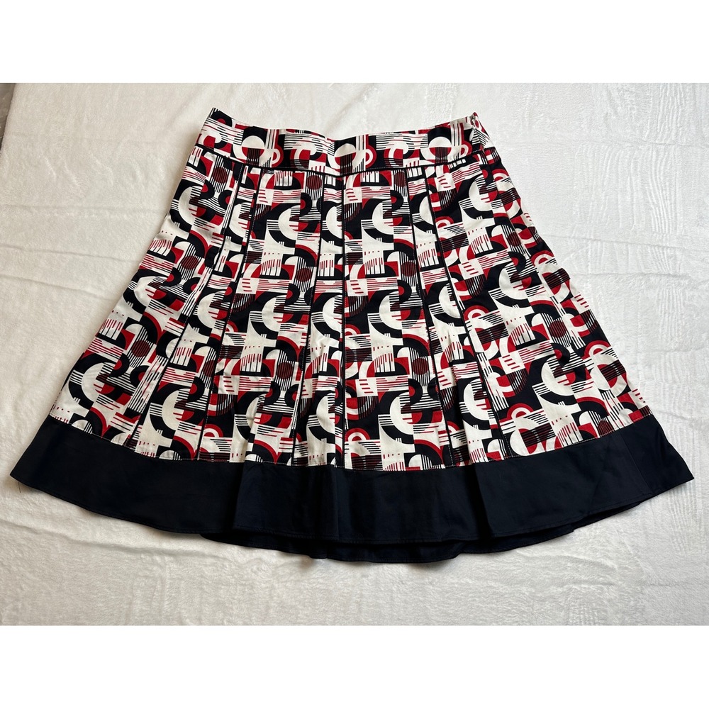 Ann Taylor Skirt Womens 2P Red Black White Geometric Abstract A-Line Cotton